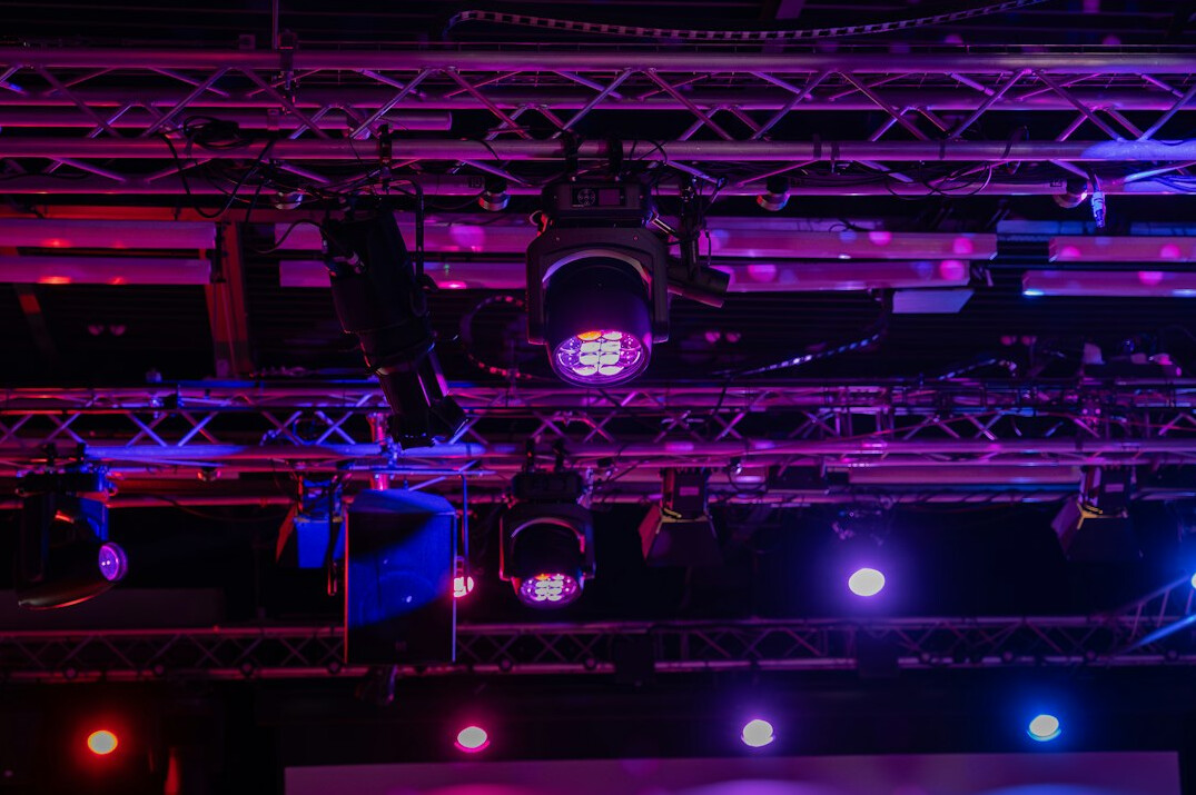 Television studio lighting rig and cameras ready for a live broadcast